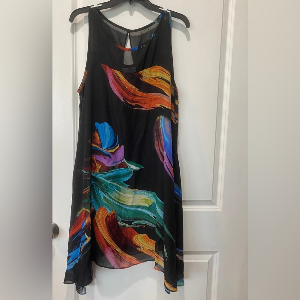 Robbie Bee Black Dress with Vibrant Swirls